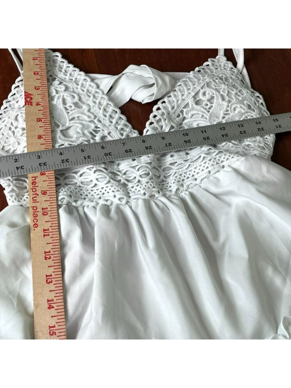 Mini Dress sz L Babydoll Beachy Wedding Coquette Lace Tiered Ruffled Hi Lo White - Picture 3 of 8